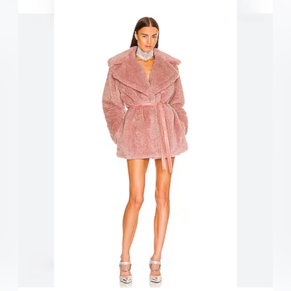 Revolve Dundas X Stevie Faux Fur Teddy Coat — Dreamy Blush, Size Medium - Picture 1 of 9